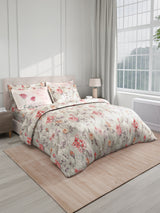 Royal Essence 100% Cotton 400 TC Grey Digital Floral Print King Bedsheet with 4 Pillow Covers