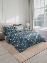 Royal Essence 100% Cotton 400 TC Blue & Grey Digital Floral Print King Bedsheet with 4 Pillow Covers