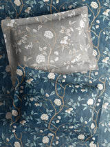 Royal Essence 100% Cotton 400 TC Blue & Grey Digital Floral Print King Bedsheet with 4 Pillow Covers