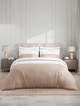 Royal Essence 100% Cotton 400 TC Beige & White Ethnic Print King Bedsheet with 4 Pillow Covers & 2 Cushion Covers