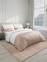 Royal Essence 100% Cotton 400 TC Beige & White Ethnic Print King Bedsheet with 4 Pillow Covers & 2 Cushion Covers
