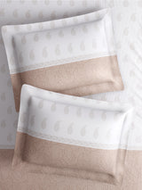 Royal Essence 100% Cotton 400 TC Beige & White Ethnic Print King Bedsheet with 4 Pillow Covers & 2 Cushion Covers