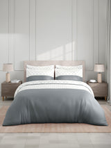 Royal Essence 100% Cotton 400 TC Grey & White Ethnic Print King Bedsheet with 4 Pillow Covers & 2 Cushion Covers