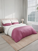 Royal Essence 100% Cotton 400 TC Pink & White Ethnic Print King Bedsheet with 4 Pillow Covers & 2 Cushion Covers