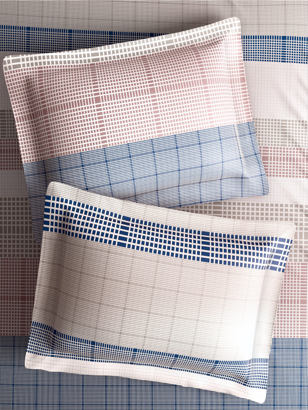100% Cotton King Bedsheet Set with 4 Pillow Covers & 2 Cushion Covers, 400 TC Multicolor Geometrical, Royal Essence