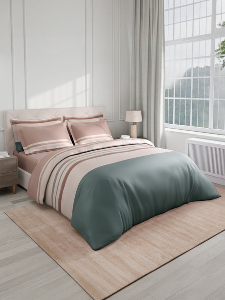 100% Cotton King Bedsheet Set with 4 Pillow Covers & 2 Cushion Covers, 400 TC Multicolor Geometrical, Royal Essence