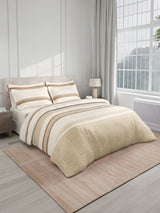100% Cotton King Bedsheet Set with 4 Pillow Covers & 2 Cushion Covers, 400 TC Beige & White Geometrical, Royal Essence