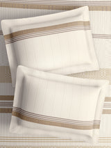 100% Cotton King Bedsheet Set with 4 Pillow Covers & 2 Cushion Covers, 400 TC Beige & White Geometrical, Royal Essence