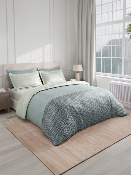 100% Cotton King Bedsheet Set with 4 Pillow Covers & 2 Cushion Covers, 400 TC Grey Geometrical, Royal Essence
