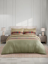 100% Cotton King Bedsheet Set with 4 Pillow Covers & 2 Cushion Covers, 400 TC Cream Ethnic Print, Royal Essence