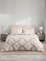 100% Cotton King Bedsheet Set with 4 Pillow Covers & 2 Cushion Covers, 400 TC Grey Ethnic Print, Royal Essence
