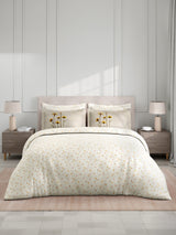 100% Cotton King Bedsheet Set with 4 Pillow Covers & 2 Cushion Covers, 400 TC White Floral, Royal Essence