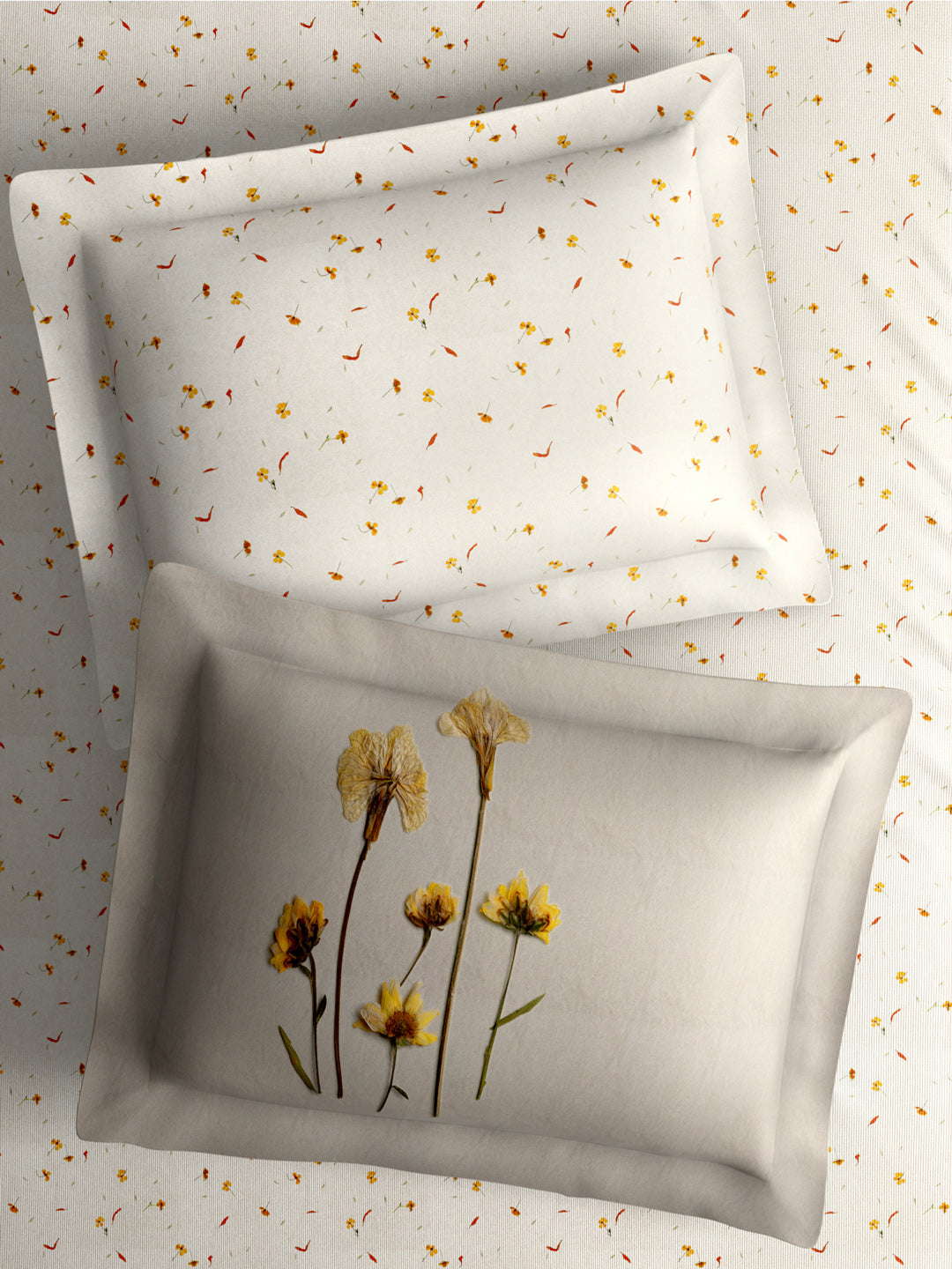 100% Cotton King Bedsheet Set with 4 Pillow Covers & 2 Cushion Covers, 400 TC White Floral, Royal Essence