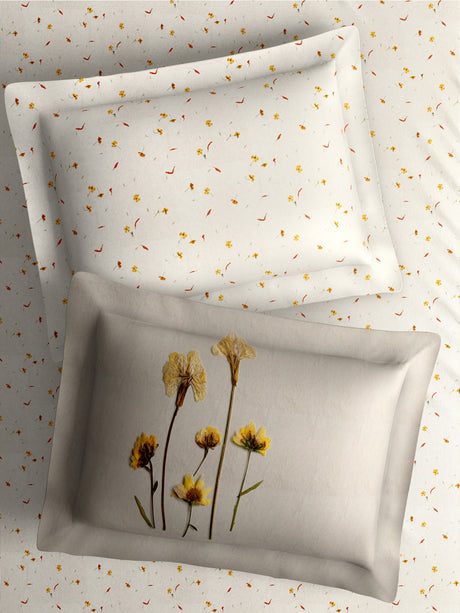 100% Cotton King Bedsheet Set with 4 Pillow Covers & 2 Cushion Covers, 400 TC White Floral, Royal Essence