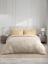100% Cotton King Bedsheet Set with 4 Pillow Covers & 2 Cushion Covers, 400 TC White & Purple Floral, Royal Essence Nature Poetry