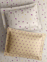 100% Cotton King Bedsheet Set with 4 Pillow Covers & 2 Cushion Covers, 400 TC White & Purple Floral, Royal Essence Nature Poetry