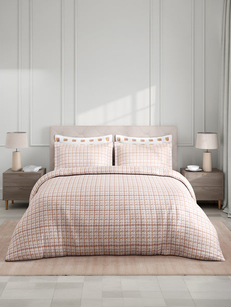 100% Cotton King Bedsheet Set with 4 Pillow Covers & 2 Cushion Covers, 400 TC White & Pink Floral, Royal Essence