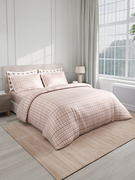 100% Cotton King Bedsheet Set with 4 Pillow Covers & 2 Cushion Covers, 400 TC White & Pink Floral, Royal Essence