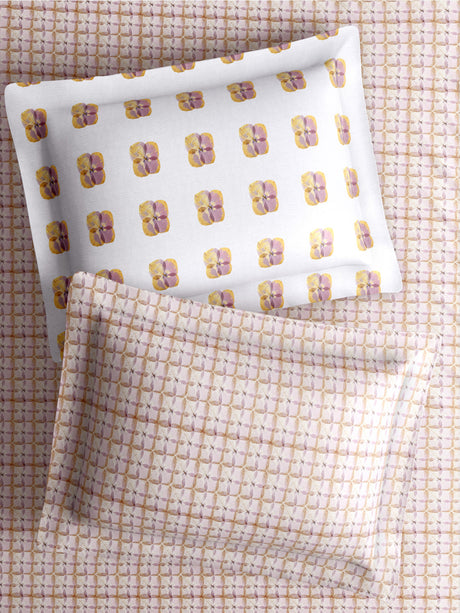 100% Cotton King Bedsheet Set with 4 Pillow Covers & 2 Cushion Covers, 400 TC White & Pink Floral, Royal Essence
