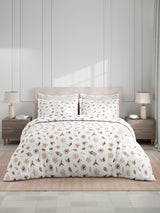 100% Cotton King Bedsheet Set with 4 Pillow Covers & 2 Cushion Covers, 400 TC Beige & White Floral, Royal Essence