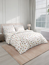 100% Cotton King Bedsheet Set with 4 Pillow Covers & 2 Cushion Covers, 400 TC Beige & White Floral, Royal Essence