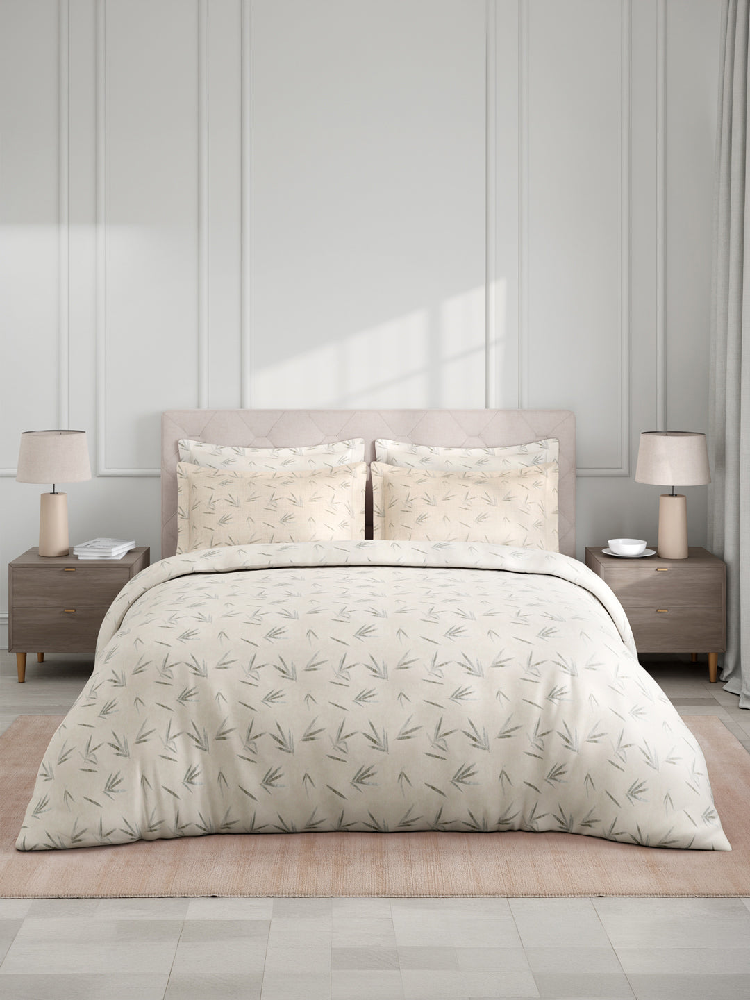 100% Cotton King Bedsheet Set with 4 Pillow Covers & 2 Cushion Covers, 400 TC White Floral, Royal Essence