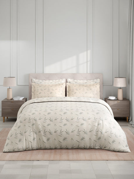100% Cotton King Bedsheet Set with 4 Pillow Covers & 2 Cushion Covers, 400 TC White Floral, Royal Essence
