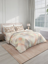 100% Cotton King Bedsheet Set with 4 Pillow Covers & 2 Cushion Covers, 400 TC Beige Geometrical, Royal Essence