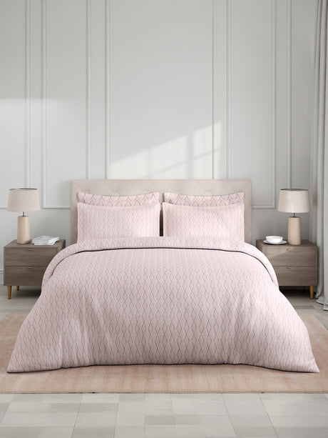 100% Cotton King Bedsheet Set with 4 Pillow Covers & 2 Cushion Covers, 400 TC Cream Geometrical, Royal Essence