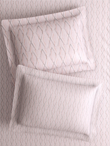 100% Cotton King Bedsheet Set with 4 Pillow Covers & 2 Cushion Covers, 400 TC Cream Geometrical, Royal Essence