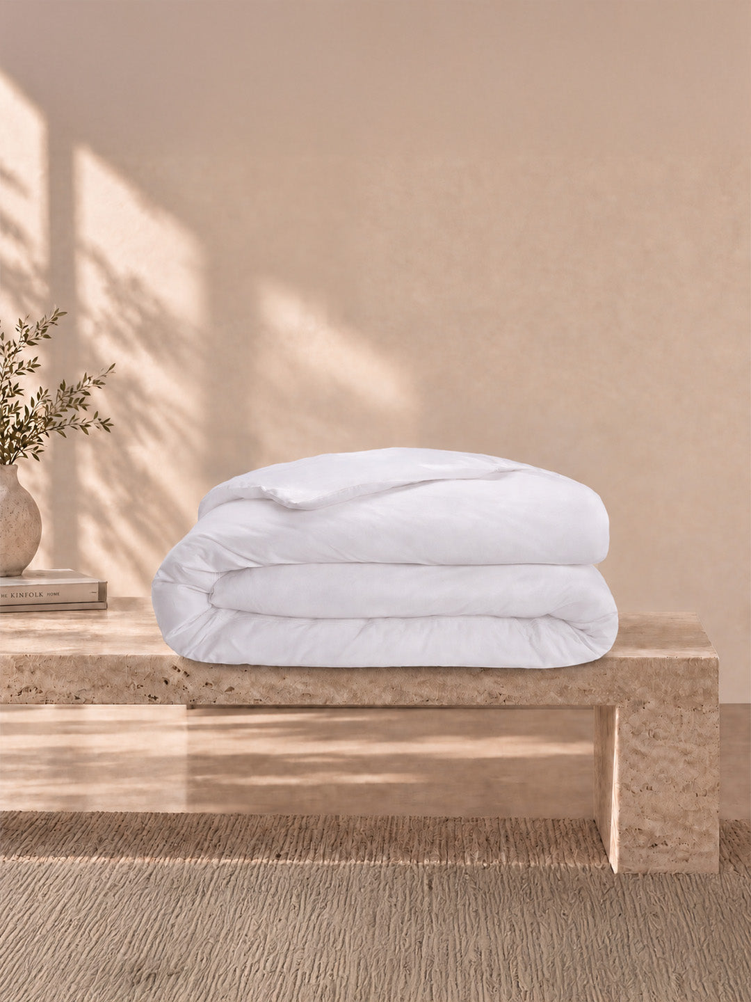100% Cotton 300 TC, King Size Dyed Bedsheet with 1 Duvet Cover and 4 Pillow Covers, Emblem Collection - Bright White
