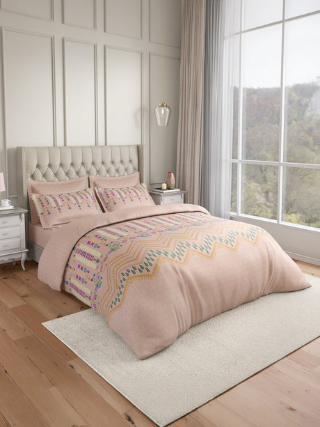 Luxe Loom 100% Cotton 600 TC King Bedsheet with 4 Pillow Covers & 2 Cushion Covers | Printed Bedsheet Set