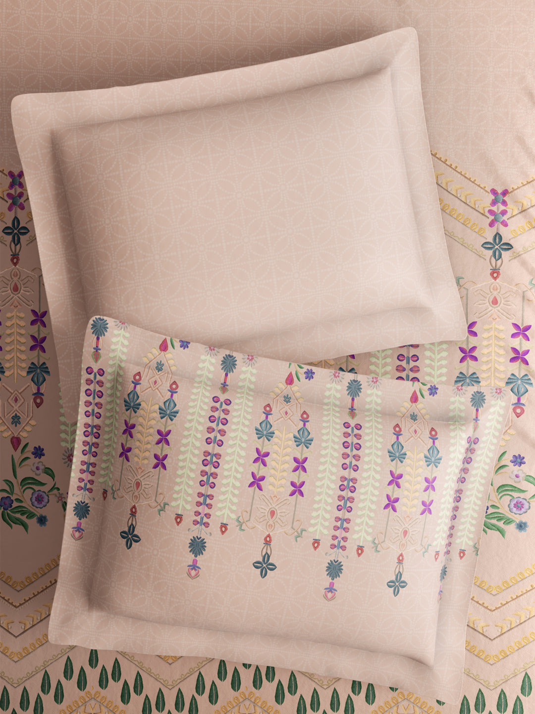 Luxe Loom 100% Cotton 600 TC King Bedsheet with 4 Pillow Covers & 2 Cushion Covers | Printed Bedsheet Set