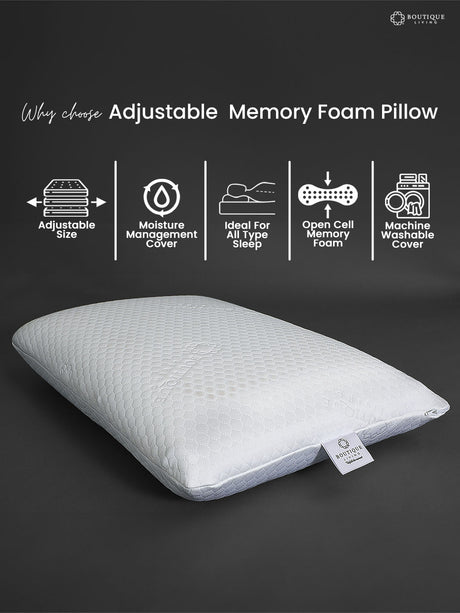 Adjustable Memory Foam Ergonomic Support Pillow - Pack of 1 (60 L cm x 40 W cm)