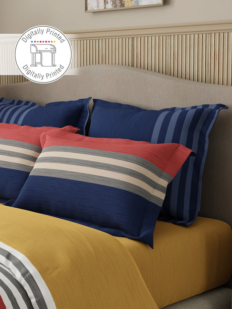 Royal Essence 100% Cotton 400 TC Eclectic Stripe Print King Bedsheet with 4 Pillow Covers