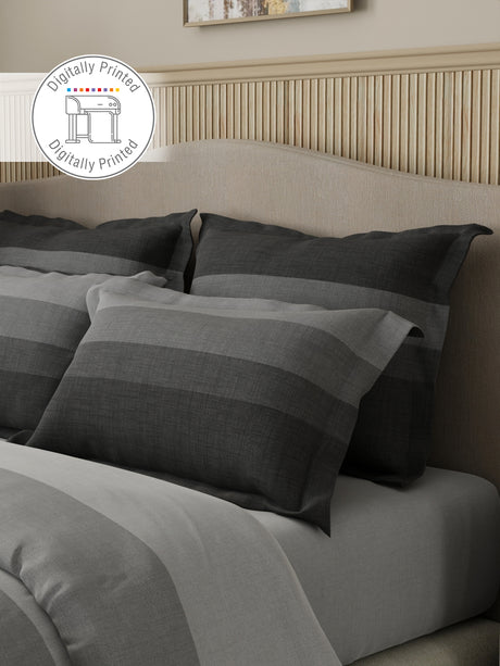 Royal Essence 100% Cotton 400 TC Eclectic Stripe Print King Bedsheet with 4 Pillow Covers