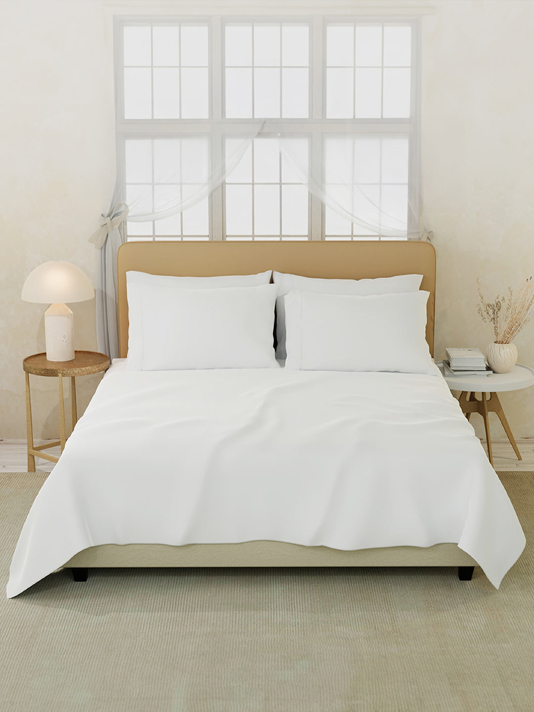 Premium Quality 100% Egyptian Cotton 1000 TC, White King Bedsheet with 4 Pillow Covers (Pearl Stitched), Infinity