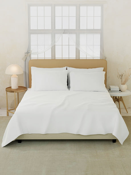 Premium Quality 100% Egyptian Cotton 1000 TC, White King Bedsheet with 4 Pillow Covers (Pearl Stitched), Infinity