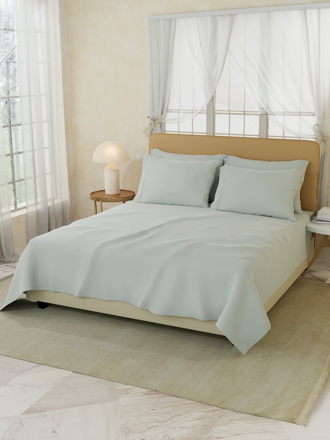 Infinity Premium Quality 100% Egyptian Cotton 1000 TC Silver King Bedsheet with 4 Pillow Covers (Pearl Stitched)