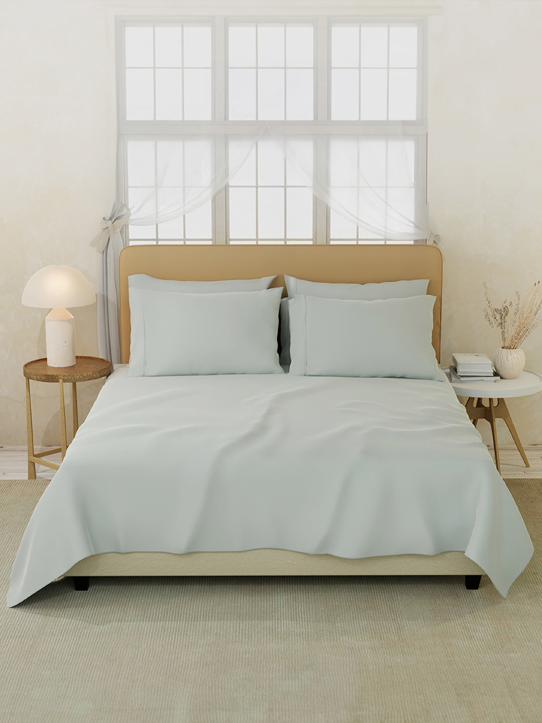 Premium Quality 100% Egyptian Cotton 1000 TC, Silver King Bedsheet with 4 Pillow Covers (Pearl Stitched), Infinity