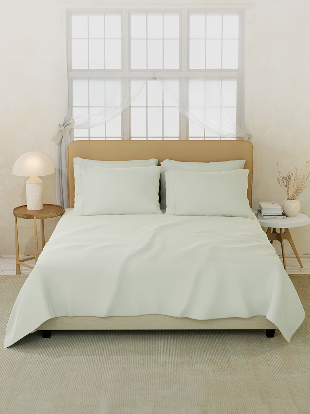 Premium Quality 100% Egyptian Cotton 1000 TC Light Yellow King Bedsheet with 4 Pillow Covers (Pearl Stitched), Infinity