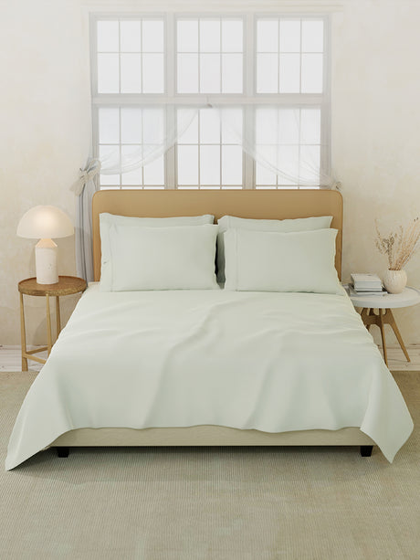 Premium Quality 100% Egyptian Cotton 1000 TC Light Yellow King Bedsheet with 4 Pillow Covers (Pearl Stitched), Infinity