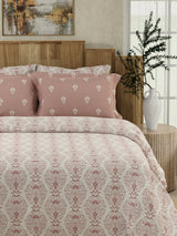 Zen Living 500 TC TENCEL™ King Size Bedsheet with 4 Pillow Covers (Double Marrow Stitch) - Pink & White Ethnic Print