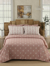 Isabella 500 TC Tencel Cotton King Size Bedsheet with 4 Pillow Covers (Double Marrow Stitch) - Pink Ethnic Print