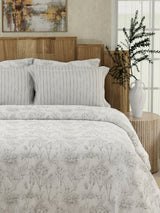 Zen Living 500 TC Tencel Cotton King Size Bedsheet with 4 Pillow Covers (Double Marrow Stitch) - White & Grey Floral Print