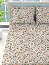 Siesta 100% Egyptian Cotton 200 TC Grey Floral Print King Bedsheet with 2 Pillow Covers