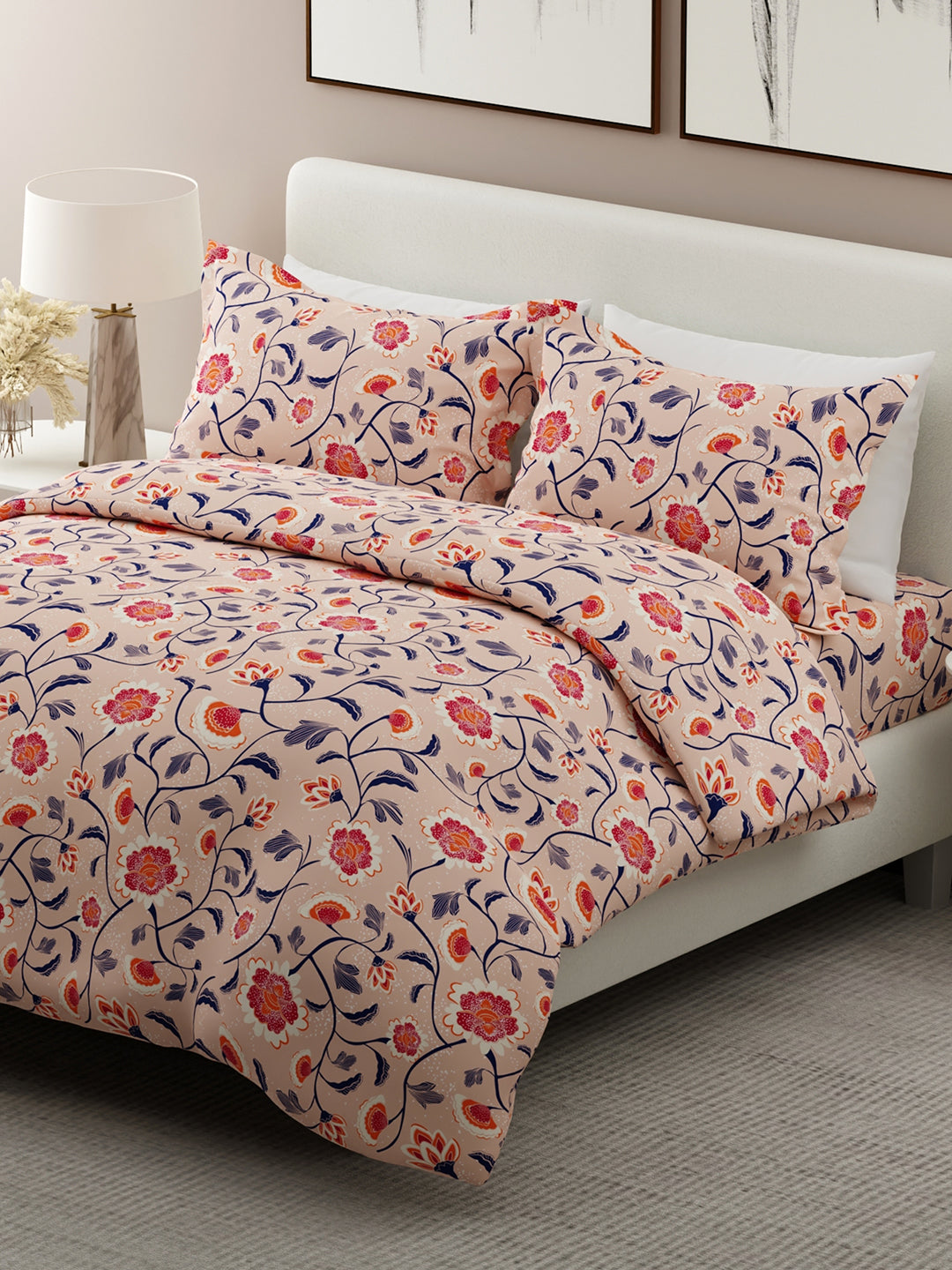 Siesta 100% Egyptian Cotton 200 TC Pink Floral Print King Bedsheet with 2 Pillow Covers