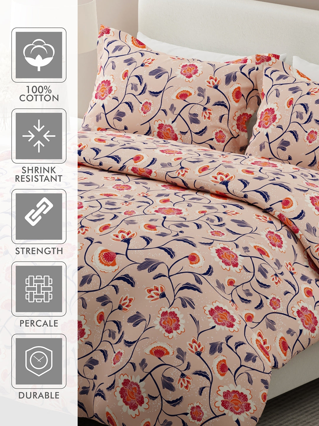 Siesta 100% Egyptian Cotton 200 TC Pink Floral Print King Bedsheet with 2 Pillow Covers