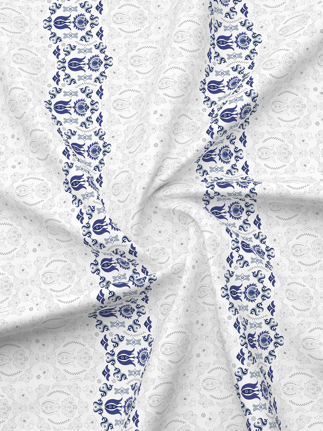 Siesta 100% Egyptian Cotton 200 TC White & Blue Ethnic Print King Bedsheet with 2 Pillow Covers