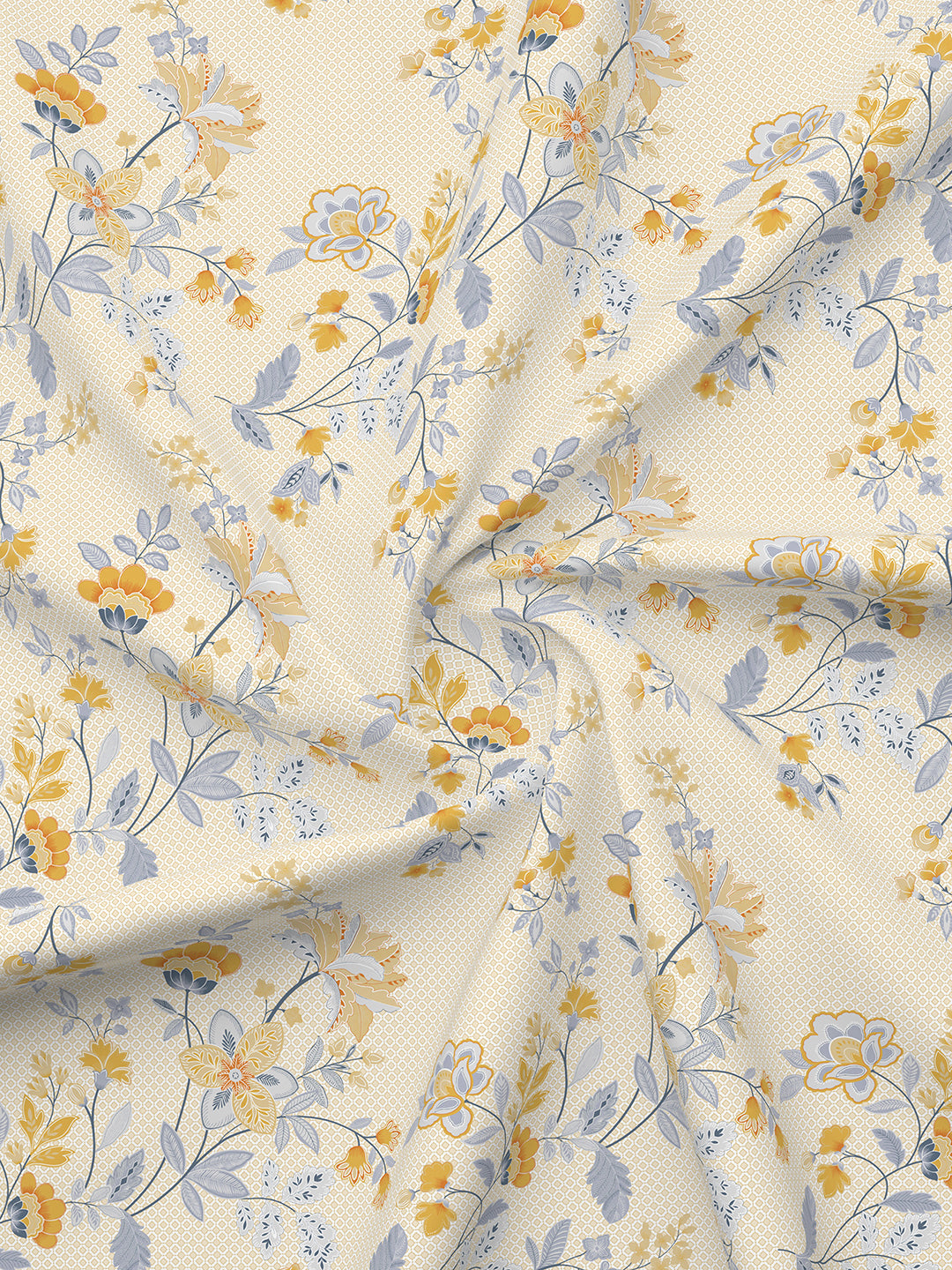 Siesta 100% Egyptian Cotton 200 TC Yellow Floral Print King Bedsheet with 2 Pillow Covers